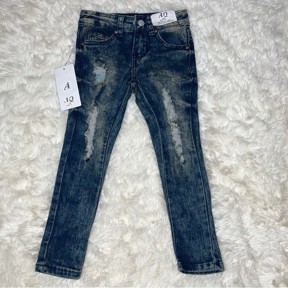 American Quality Denim Kids Dark Wash Distressed Skinny Jeans - Blue Size 3T
